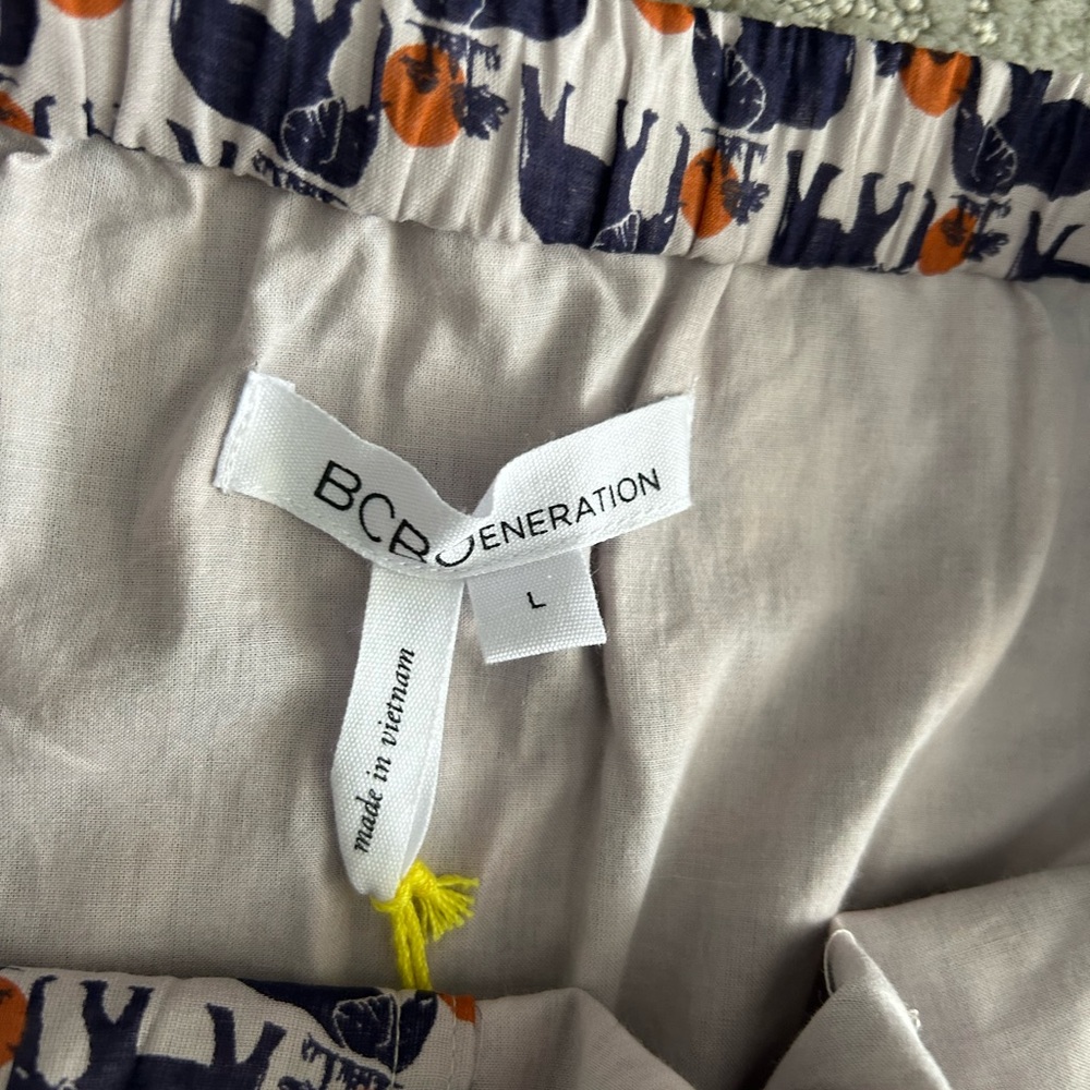 NWT BCBGeneration Strapless Elephant Print Dress Navy Orange Safari BUTTON Large - Picture 9 of 16